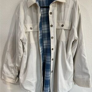 Women’s Cream and blue reversible Jacket with Blue Plaid Lining